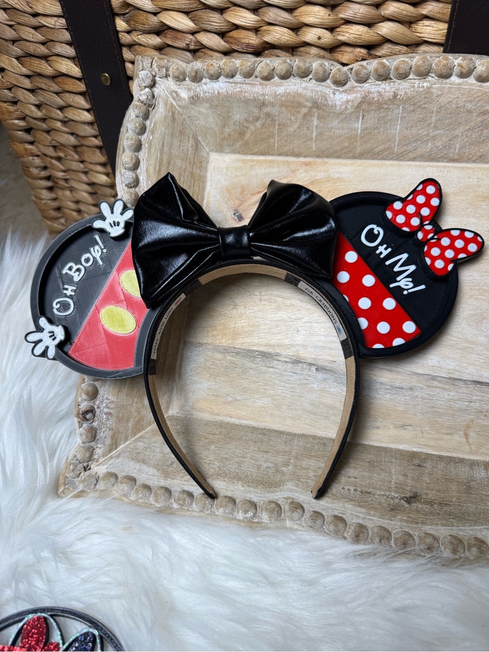 Black Bow Minnie/Mickey Ears Headband - Red & Black Polka Dot